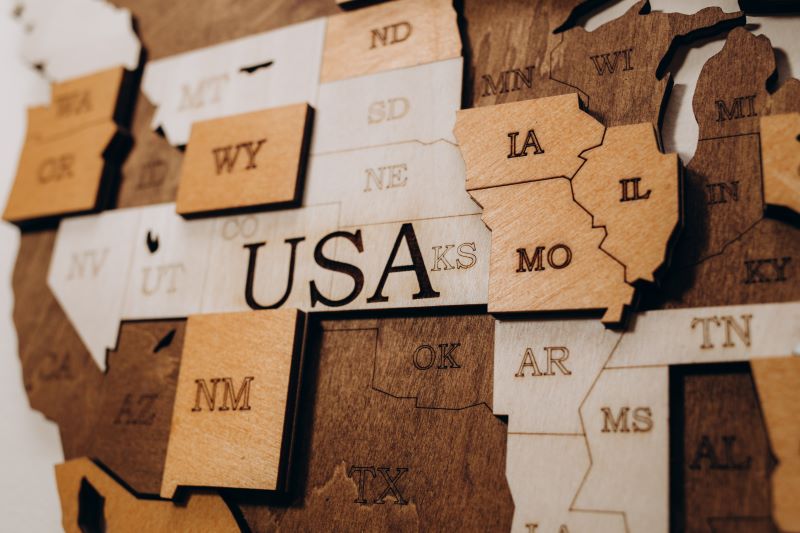wooden pieces in the shape of US states