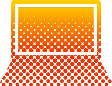 laptop graphic with a orange and burnt orange gradient in a dotted pattern.